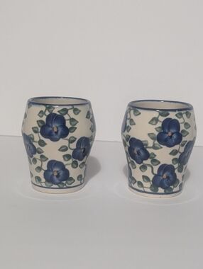 Set Of Two Polish Pottery Unikat Tumblers Hand Painted